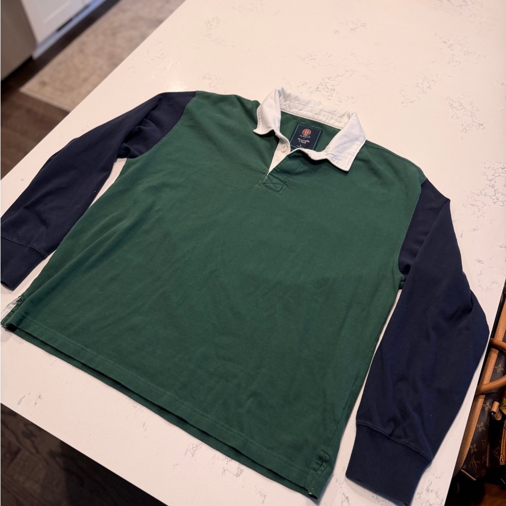 Abercrombie Danzy Green and Navy Long Sleeve Rugby Shirt